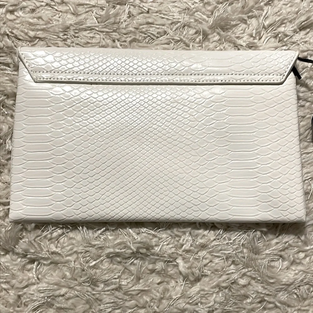 Women's White Faux Leather Croc Front Flap Clutch Purse Chain Crossbody Strap